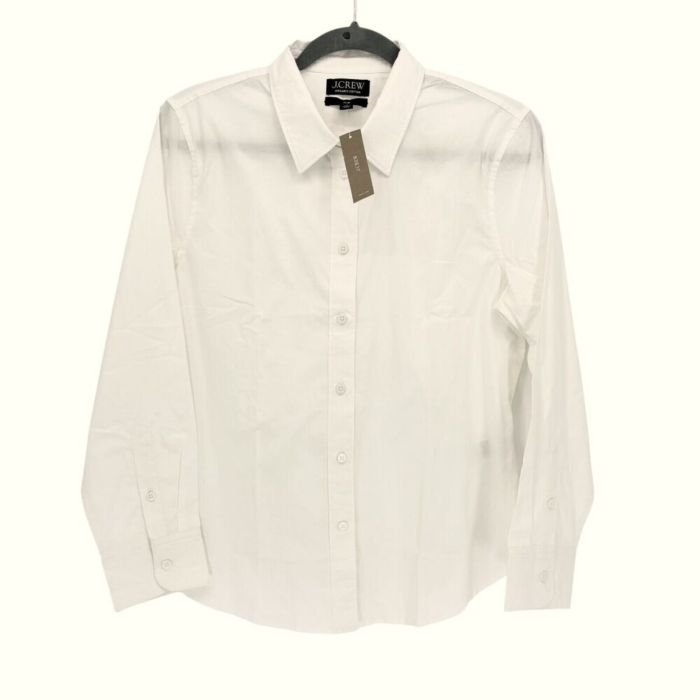 NEW J Crew White Shirt Women 12P 12 Petite Organic Cotton Slim Button Up Stretch